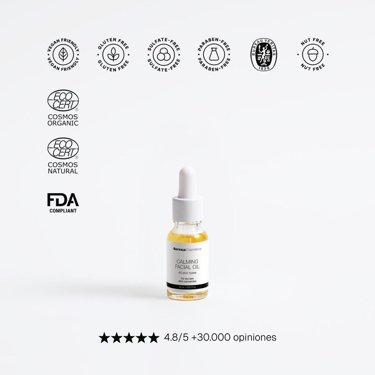 Aceite facial calmante con cannabidiol y aceite de semilla de cáñamo
