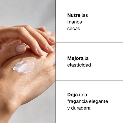 Crema de manos piel sedosa ámbar amaderado y cuero