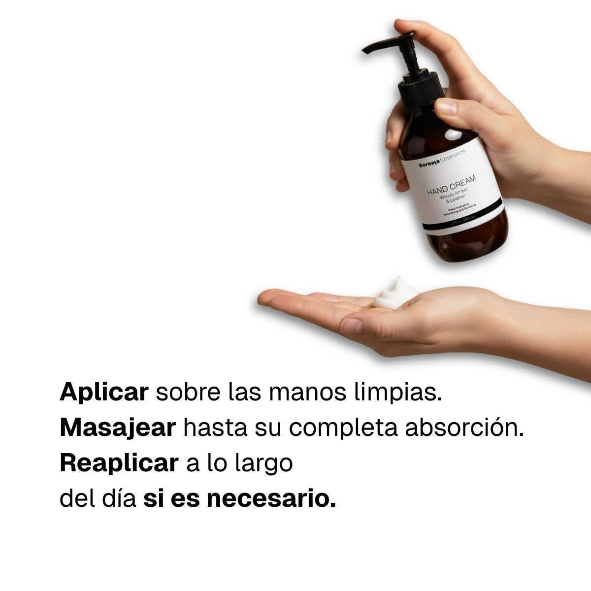 Crema de manos piel sedosa ámbar amaderado y cuero