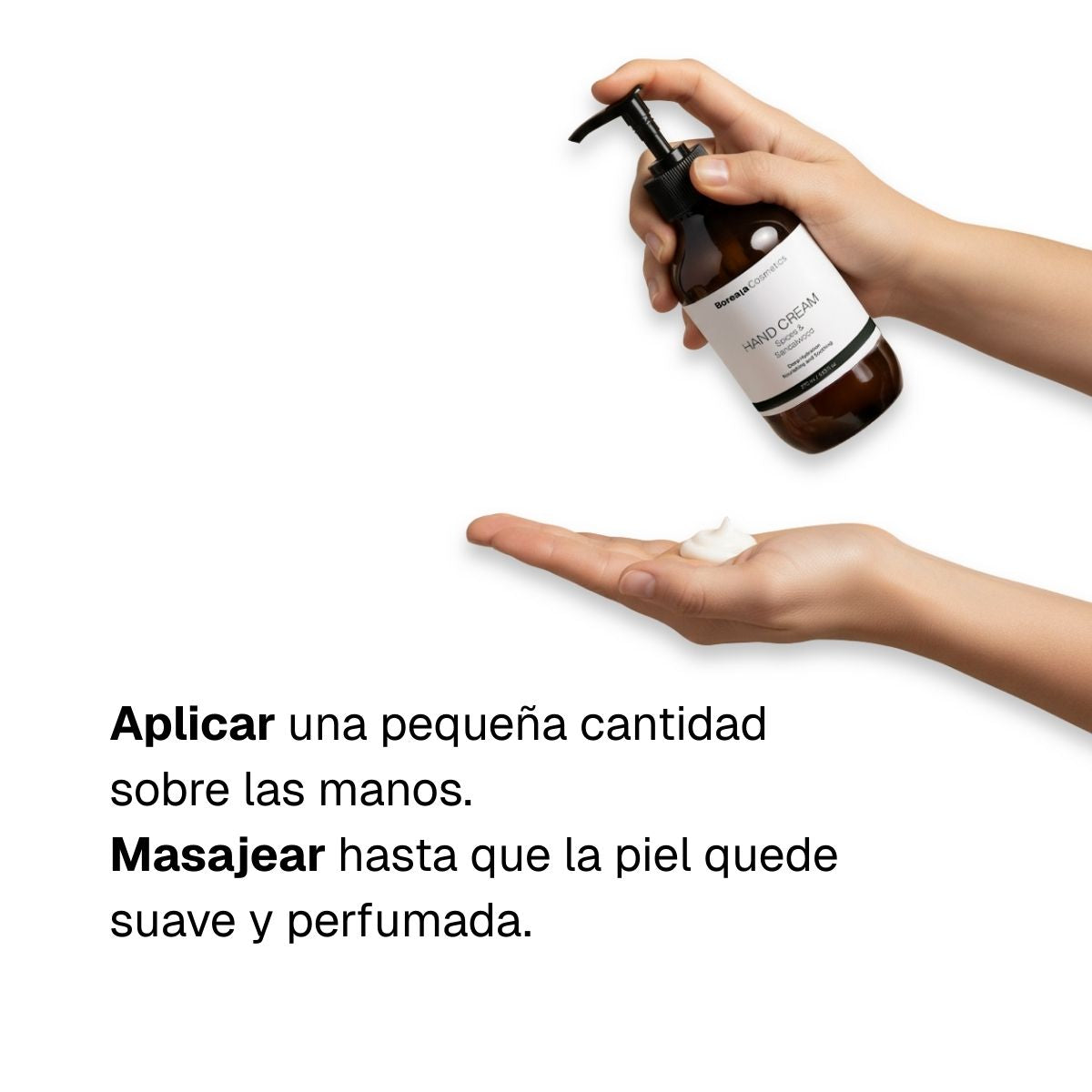 Crema de manos piel sedosa especias y sándalo