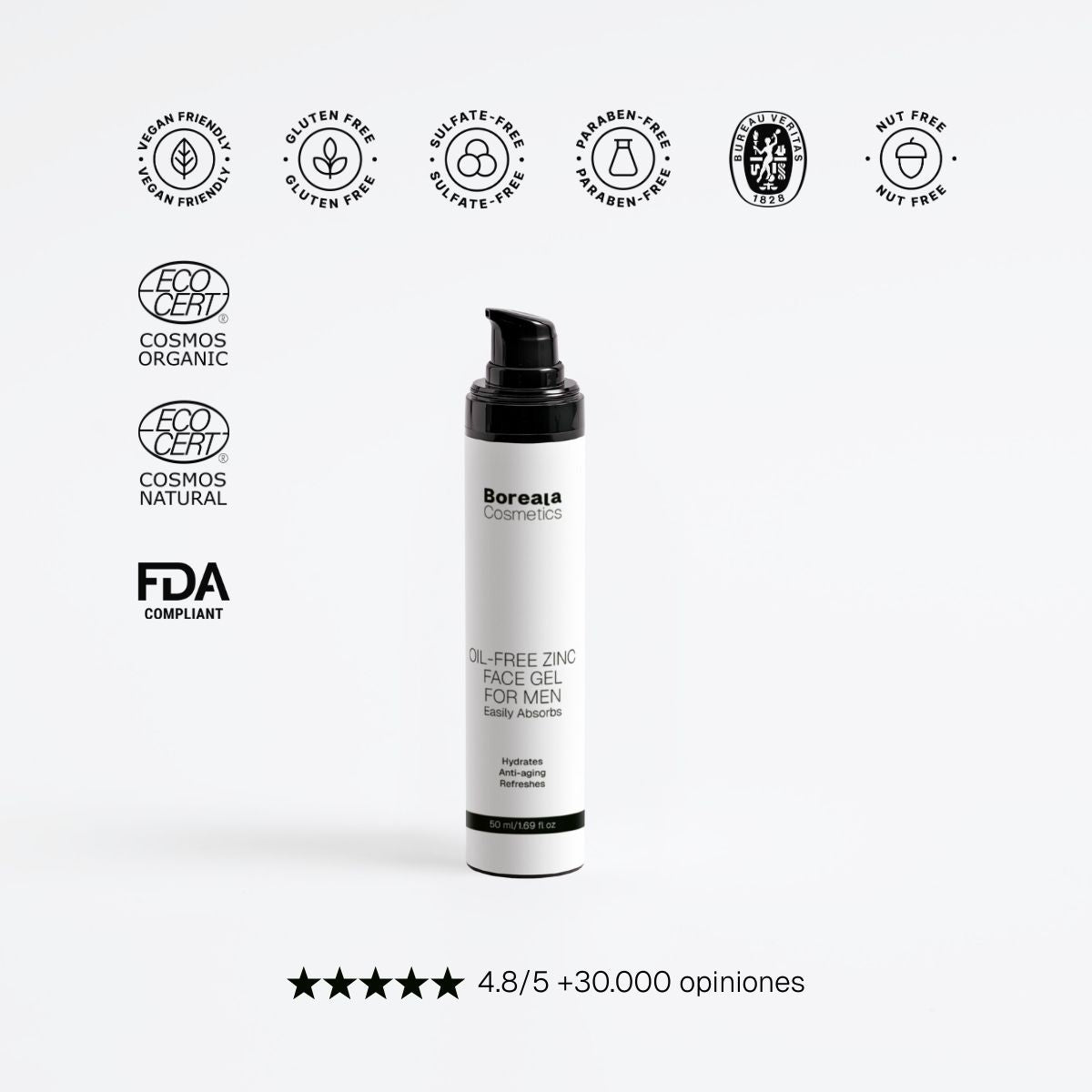 Gel facial libre de aceite con zinc para hombre